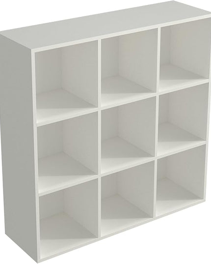 9-Cube Storage Shelf Bookcase - Wooden 3-Tier Floor Standing Open Bookshelf for Home and Office, Display Cabinet, Warm White - LeafyLoom