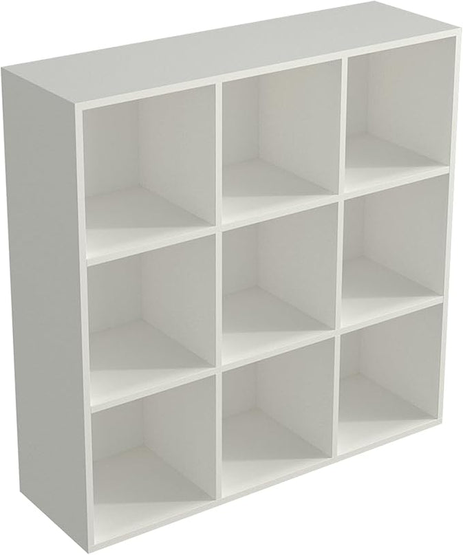 9-Cube Storage Shelf Bookcase - Wooden 3-Tier Floor Standing Open Bookshelf for Home and Office, Display Cabinet, Warm White - LeafyLoom
