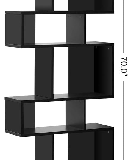 Giantex 5-Tier Geometric Bookshelf Black Set of 2, 70'' Tall Wood Freestanding Decorative Display Open Shelves with Anti-Tipping Device, Each Shelf Holds up to 44 lbs, Wooden S Shaped Bookcase - LeafyLoom