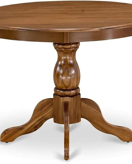 East West Furniture HBEL3-AWA-05 Hartland 3 Piece Set for Small Spaces Contains a Round Dining Room Table with Pedestal and 2 Grey Linen Fabric Parson Chairs, 42x42 Inch - LeafyLoom