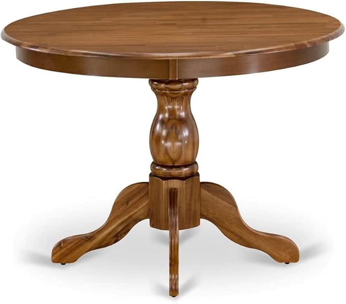 East West Furniture HBEL3-AWA-05 Hartland 3 Piece Set for Small Spaces Contains a Round Dining Room Table with Pedestal and 2 Grey Linen Fabric Parson Chairs, 42x42 Inch - LeafyLoom