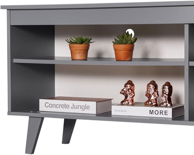 Madesa TV Stand Cabinet with 4 Shelves and Cable Management, Entertainment Center for TVs up to 55 Inches, Wooden, 23'' H x 15'' D x 53'' L – Grey - LeafyLoom