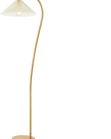 Globe Electric Novogratz x 61000043 Novogratz x Globe 62" Floor Lamp, Faux Wood Finish, White Pleated Fabric Shade, Pivot Joint on Shade, in -Line On/Off Foot Switch, Black Cord, Reading Lamp - LeafyLoom