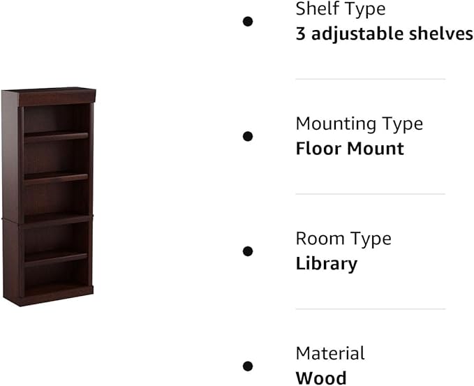 Sauder Heritage Hill Library/Book shelf, L: 29.80" x W: 12.99" x H: 71.26", Classic Cherry finish - LeafyLoom