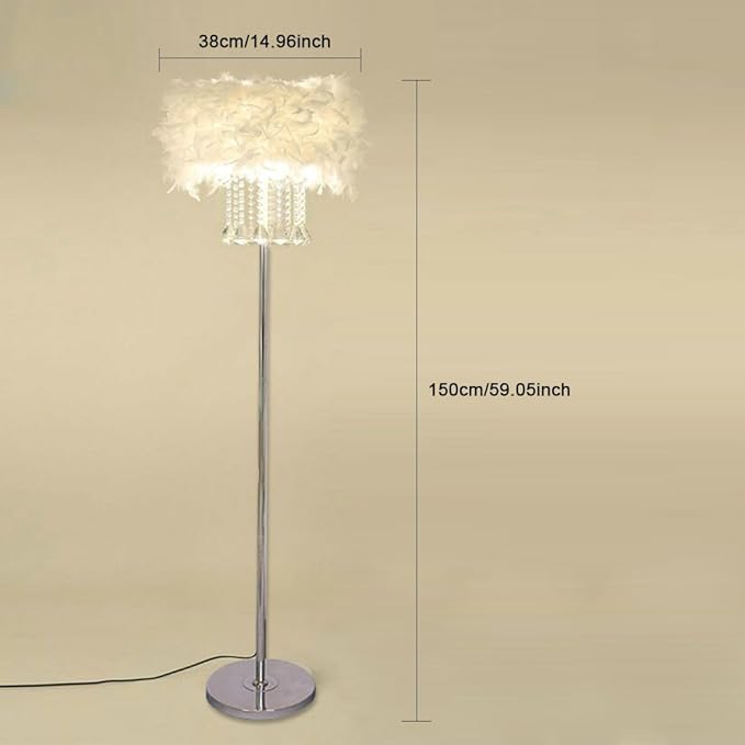Hsyile Lighting KU300180 Modern and Simple Crystal Floor Lamp Home Lighting for Living Room Bedroom, Lampshade White,3 Lights - LeafyLoom