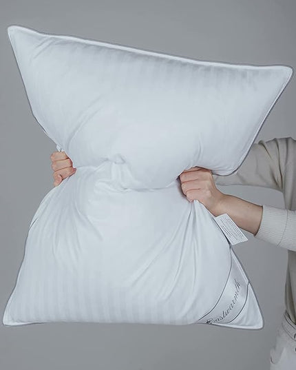 Goose Feather Down Pillow, 100% Cotton Cover Bed Pillow Set of 2 Stripe White Queen (Pack of 2) - LeafyLoom
