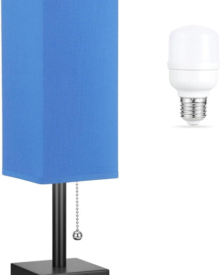 Blue Small Table Lamp for Bedroom - 3 Color Temperature 3000K 5000K 4000K Bedside Lamp, Pull Chain Control, USB A and C Charging Ports, Black Base, for Kids Office Dorm nightstand, Bulb Included - LeafyLoom