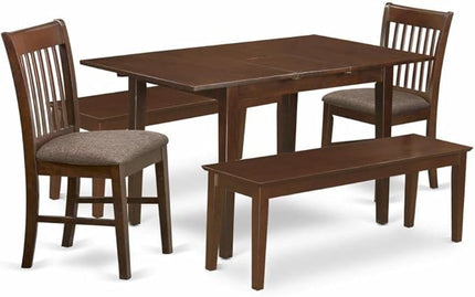 East West Furniture NOFK5C-MAH-C 5 Piece Set Includes a Rectangle Kitchen Table with Butterfly Leaf and 2 Linen Fabric Dining Chairs with 2 Benches, 32x54 Inch - LeafyLoom