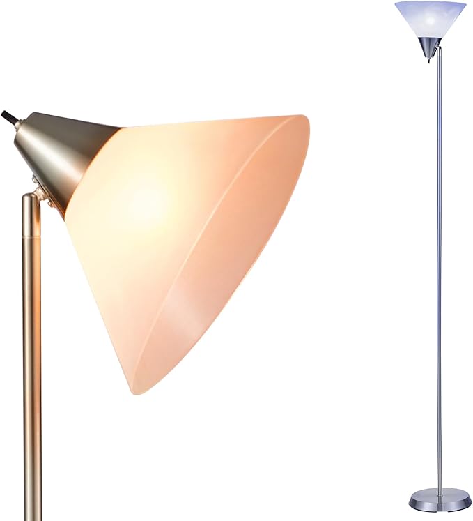 lianheng Silver Floor Lamp for Living Room, Torchiere Floor Lamps with Rotatable Head Light, Pole Tall Lamps Torch Office Floor Lamp with Rotary Switch - LeafyLoom
