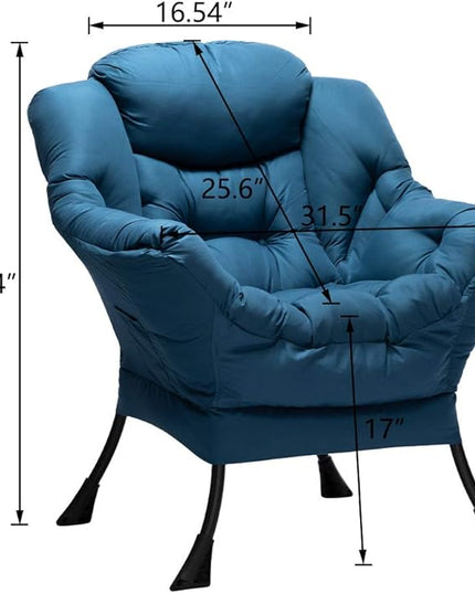HollyHOME Modern Fabric Large Lazy Chair, Accent Oversized Comfy Reading Chair, Thick Padded Cozy Lounge Chair with Armrest, Steel Frame Leisure Sofa Chair for Living Room, Bedroom, Dorm, Navy Blue - LeafyLoom