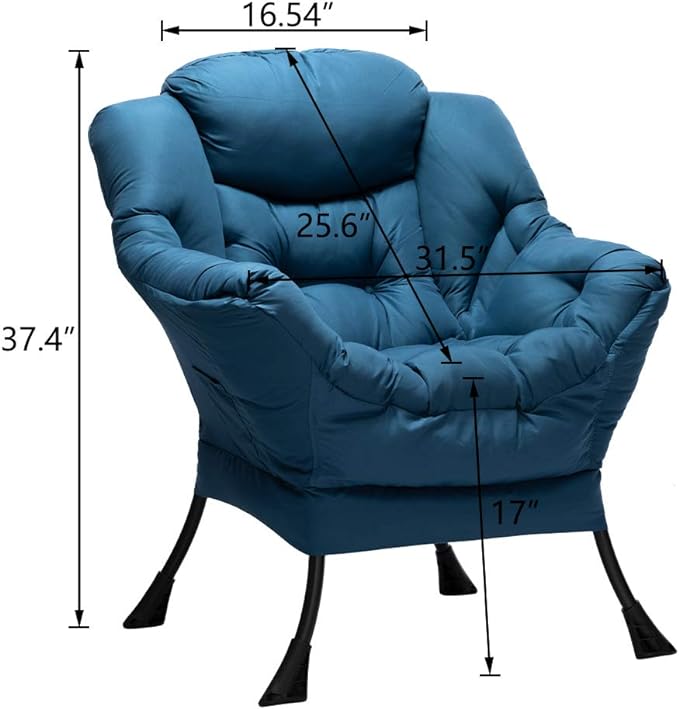 HollyHOME Modern Fabric Large Lazy Chair, Accent Oversized Comfy Reading Chair, Thick Padded Cozy Lounge Chair with Armrest, Steel Frame Leisure Sofa Chair for Living Room, Bedroom, Dorm, Navy Blue - LeafyLoom