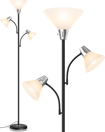LEPOWER Floor Lamp, Standing Lamp with Replaceable 3000K Energy-Saving LED Bulbs,9W Lamp for Living Room with 5W Adjustable Reading Lights, Modern Bright Floor Lamp for Bedroom, Living Room, Office - LeafyLoom