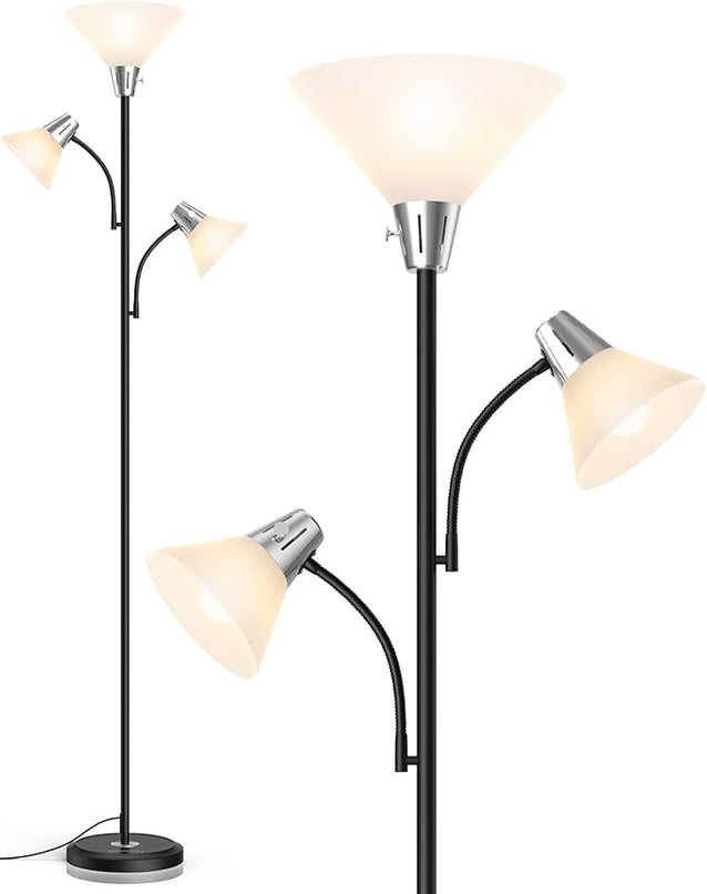 LEPOWER Floor Lamp, Standing Lamp with Replaceable 3000K Energy-Saving LED Bulbs,9W Lamp for Living Room with 5W Adjustable Reading Lights, Modern Bright Floor Lamp for Bedroom, Living Room, Office - LeafyLoom