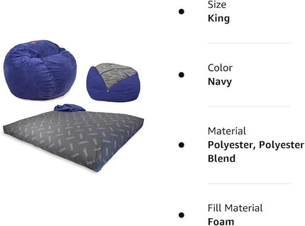 CordaRoy's Chenille Bean Bag Chair, Convertible Chair Folds from Bean Bag to Lounger, As Seen on Shark Tank, Navy - King Size - LeafyLoom