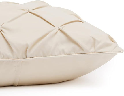 Amazon Basics All-Season Down-Alternative Comforter 3-Piece Bedding Set, Pinch Pleat, Full/Queen, Pinch-Pleat With Piped Edges, Beige - LeafyLoom