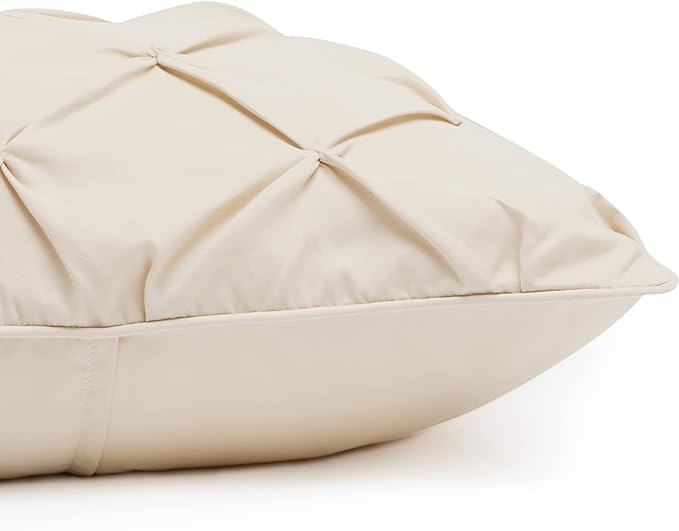 Amazon Basics All-Season Down-Alternative Comforter 3-Piece Bedding Set, Pinch Pleat, Full/Queen, Pinch-Pleat With Piped Edges, Beige - LeafyLoom