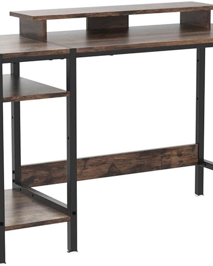 Gaming/Computer Desk - 47” Home Office Small Desk with Monitor Stand, Rustic Writing Desk for 2 Monitors, Adjustable Storage Space, Modern Design Corner Table. - LeafyLoom