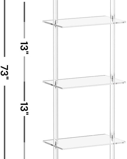 Small Acrylic Ladder Bookshelf, 9.5" D x 15.6" W, 5-Tier Clear Wall Mounted Book Shelf for Small Spaces, Multipurpose Bookcase for Living Room, Bathroom, Office, Modern, 73" H - LeafyLoom