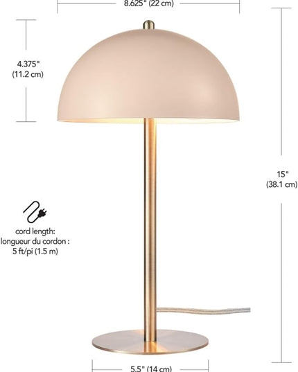 Globe Electric 52332 15" Desk Lamp, Matte Pink, Matte Brass Accents, in-Line On/Off Rocker Switch - LeafyLoom