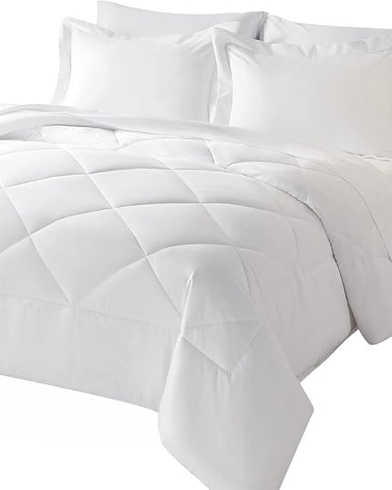 CozyLux Twin Bed in a Bag Comforter Sets with Comforter and Sheets 5-Pieces for Girls and Boys White All Season Bedding Sets with Comforter, Pillow Sham, Flat Sheet, Fitted Sheet and Pillowcase - LeafyLoom