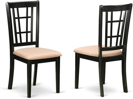 East West Furniture ANNI5-BLK-C 5 Piece Room Set Includes a Round Kitchen Table with Pedestal and 4 Linen Fabric Upholstered Dining Chairs, 36x36 Inch, Black & Cherry - LeafyLoom