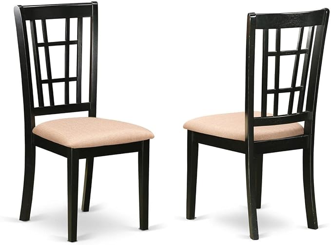 East West Furniture ANNI5-BLK-C 5 Piece Room Set Includes a Round Kitchen Table with Pedestal and 4 Linen Fabric Upholstered Dining Chairs, 36x36 Inch, Black & Cherry - LeafyLoom