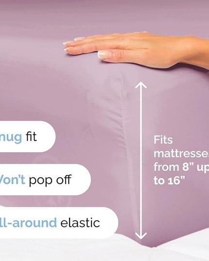 Cal King Size 4 Piece Sheet Set - Comfy Breathable & Cooling Sheets - Hotel Luxury Bed Sheets for Women & Men - Deep Pockets, Easy-Fit, Soft & Wrinkle Free Sheets - Light Lavender Oeko-Tex Bed Sheets - LeafyLoom