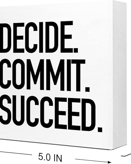 Decide Commit Succeed Wooden Sign Desk Decor,Motivational Fitness Gym Workout Quote Wood Block Sign Desk Decorations for Home Gym Office Desk Shelf Table Decor - LeafyLoom