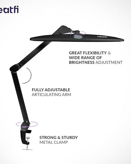 Neatfi Elite HD XL Task Lamp, 3 Adjustable Light Modes, 22 Inches Wide, 2260 Lumens, 84PCS SMD LED, Super Bright Desk Lamp, Non-Polar Dimming (CCT with Clamp, Black, 22 Inches) - LeafyLoom