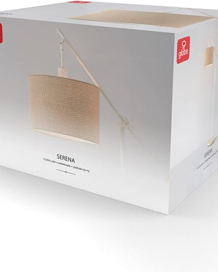 Globe Electric Serena 66" Floor Lamp, Matte White, Faux Wood Accents, Jute Shade, Dimmable Rotary Switch on Socket - LeafyLoom