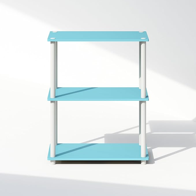 Furinno Turn-N-Tube 3-Tier Multipurpose Compact Display Rack, Shelving Unit, Bookcase, Light Blue/White - LeafyLoom
