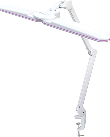 Neatfi Elite HD XL Task Lamp, 3 Light Modes, 90PCS SMD LED, Super Bright Desk Lamp, Eye-Caring LED Lamp, Non-Polar Dimming, Adjustable Brightness Levels (CCT with Clamp, Pink Ring, 17 Inches) - LeafyLoom