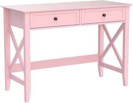Writing Computer Desk with Drawers, Cute Modern Table for Bedrooms, Pink Vanity Table Office Desk with Drawers, Home Computer Desk for Girls Living Room Entryway, Pink - LeafyLoom