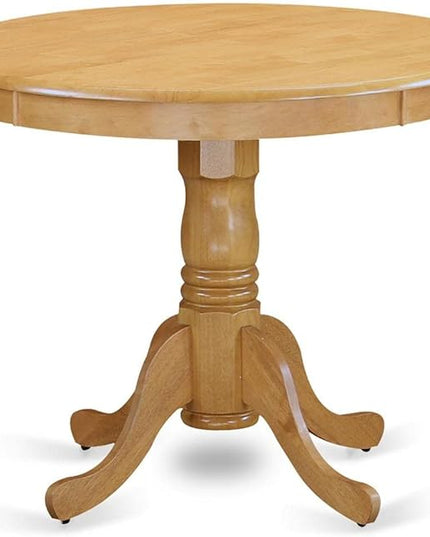 East West Furniture ANAB3-OAK-04 3 Piece Dinette Set for Small Spaces Contains a Round Dining Table with Pedestal and 2 Light Tan Linen Fabric Upholstered Chairs, 36x36 Inch - LeafyLoom