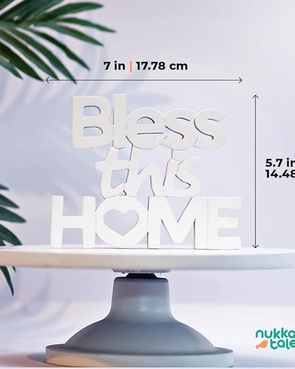 Bless This Home – White, Aesthetic table decor for home or office, desk or Shelf. Quirky room decoration showpiece, ideal for birthday gift, corporate gift, and inspiring wall decor - LeafyLoom