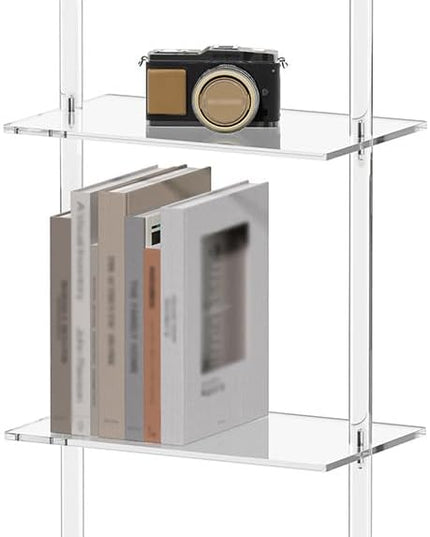 Small Acrylic Ladder Bookshelf, 9.5" D x 15.6" W, 4-Tier Clear Wall Mounted Book Shelf for Small Spaces, Multipurpose Bookcase for Living Room, Bathroom, Office, Modern, 59" H - LeafyLoom