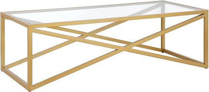 Calix 54'' Wide Rectangular Coffee Table in Brass - LeafyLoom