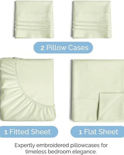 Cal King Size 4 Piece Sheet Set - Comfy Breathable & Cooling Sheets - Hotel Luxury Bed Sheets for Women & Men - Deep Pockets, Easy-Fit, Soft & Wrinkle Free Sheets - Light Sage Green Oeko-Tex Sheets - LeafyLoom