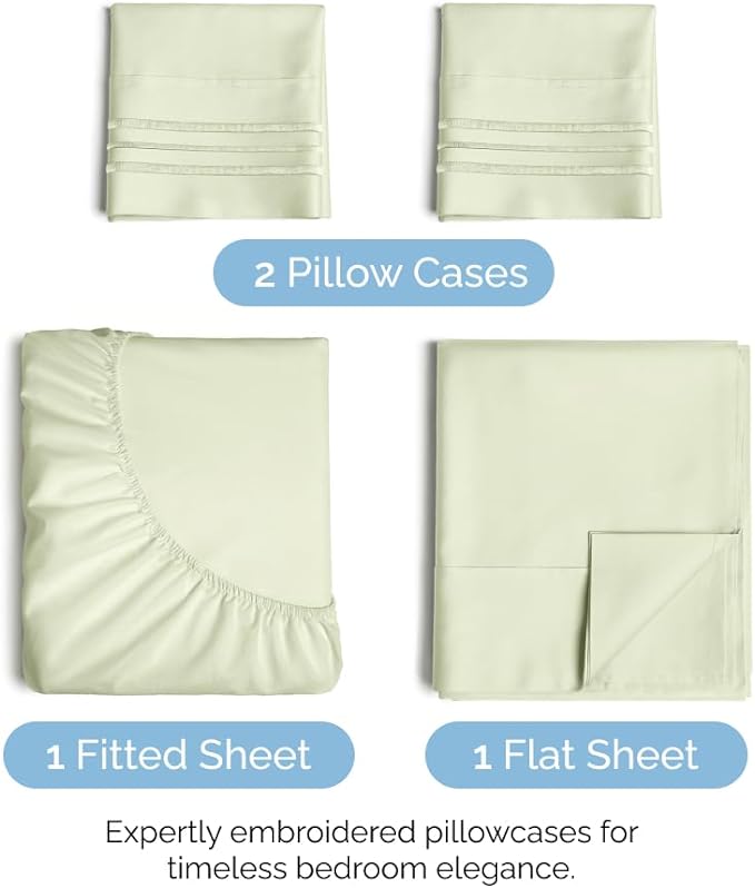 Cal King Size 4 Piece Sheet Set - Comfy Breathable & Cooling Sheets - Hotel Luxury Bed Sheets for Women & Men - Deep Pockets, Easy-Fit, Soft & Wrinkle Free Sheets - Light Sage Green Oeko-Tex Sheets - LeafyLoom