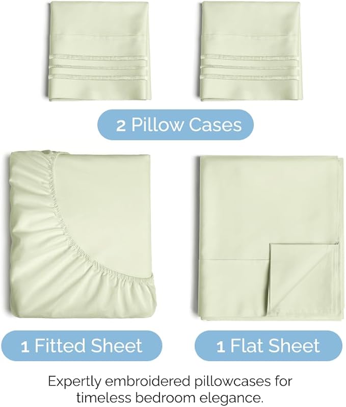 Full Size 4 Piece Sheet Set - Comfy Breathable & Cooling Sheets - Hotel Luxury Bed Sheets for Women & Men - Deep Pockets, Easy-Fit, Soft & Wrinkle Free Sheets - Light Sage Green Oeko-Tex Bed Sheet Set - LeafyLoom