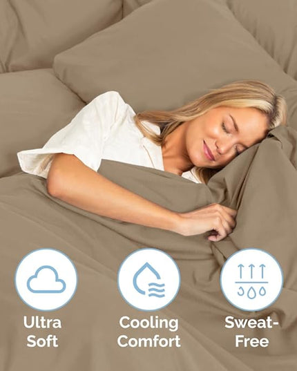 Cal King Size 4 Piece Sheet Set - Comfy Breathable & Cooling Sheets - Hotel Luxury Bed Sheets for Women & Men - Deep Pockets, Easy-Fit, Extra Soft & Wrinkle Free Sheets - Cream Oeko-Tex Bed Sheet Set - LeafyLoom