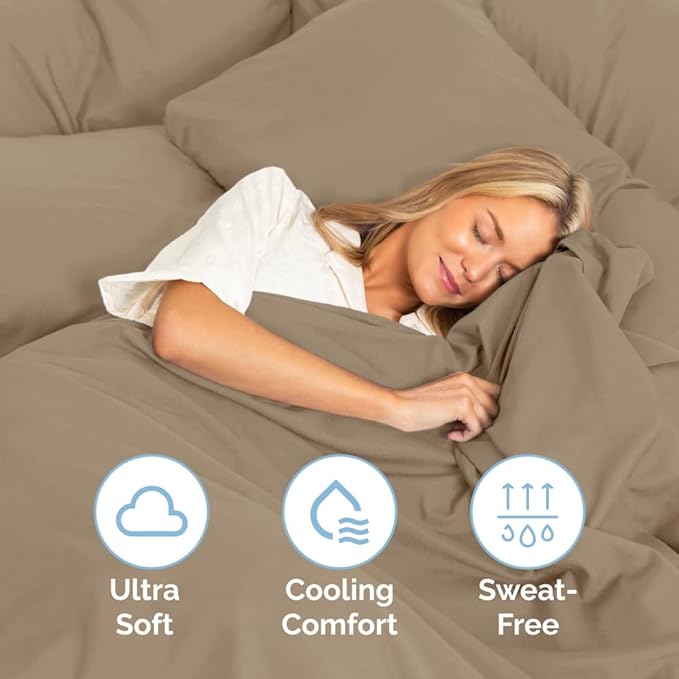 Cal King Size 4 Piece Sheet Set - Comfy Breathable & Cooling Sheets - Hotel Luxury Bed Sheets for Women & Men - Deep Pockets, Easy-Fit, Extra Soft & Wrinkle Free Sheets - Cream Oeko-Tex Bed Sheet Set - LeafyLoom