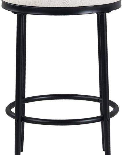 HomePop Upholstered Metal Barstool, Fabric Side Chairs for Dining Room, Kitchen and Living Room - Stain-Resistant Cream Woven - LeafyLoom