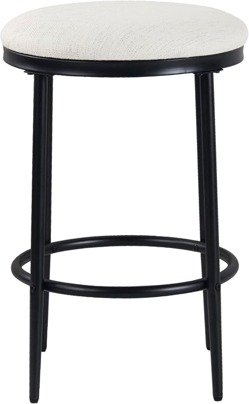 HomePop Upholstered Metal Barstool, Fabric Side Chairs for Dining Room, Kitchen and Living Room - Stain-Resistant Cream Woven - LeafyLoom