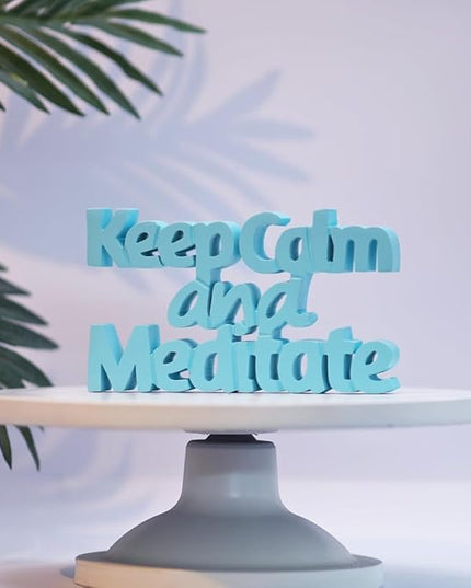 NUKKAD TALES Keep Calm and Meditate Blue Aesthetic Table Decor - Ideal for Home or Office Desk, Shelf. Quirky Room Decoration Showpiece, Birthdays, Corporate Gifts, Inspirational Wall Decor. - LeafyLoom