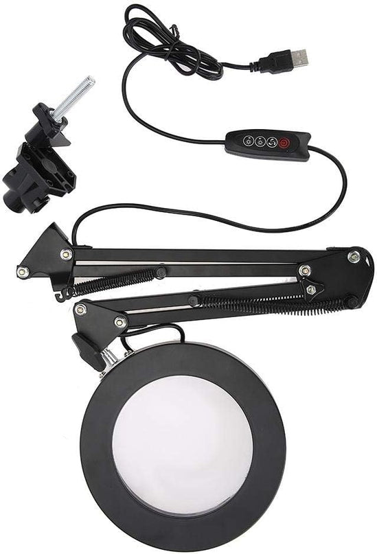 LED Magnifying Lamp with Clamp, 5X Magnifier Glass Light Lens, USB Dimmable Desk lamp for Table Craft or Workbench - LeafyLoom