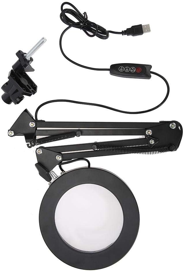 LED Magnifying Lamp with Clamp, 5X Magnifier Glass Light Lens, USB Dimmable Desk lamp for Table Craft or Workbench - LeafyLoom