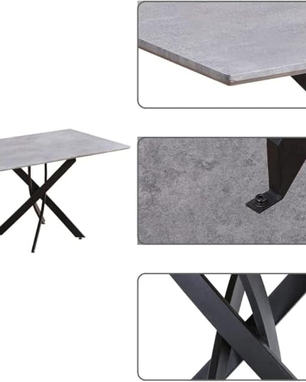 Grey Marble Dining Table with Black Metal Legs, 47" Modern Rectangular Kitchen Table for Dining Room Kitchen - LeafyLoom