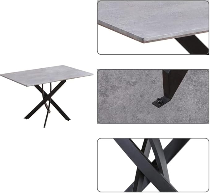 Grey Marble Dining Table with Black Metal Legs, 47" Modern Rectangular Kitchen Table for Dining Room Kitchen - LeafyLoom