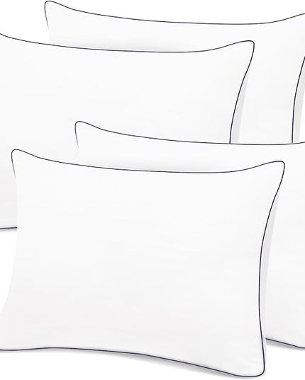 Homemate Bed Pillows for Sleeping - Queen Size(20"x28") Set of 4 Pillows Allergy Friendly Microfiber Shell Fluffy Down Alternative Filling Breathable Pillow Suitable Back Stomach or Side Sleepers - LeafyLoom